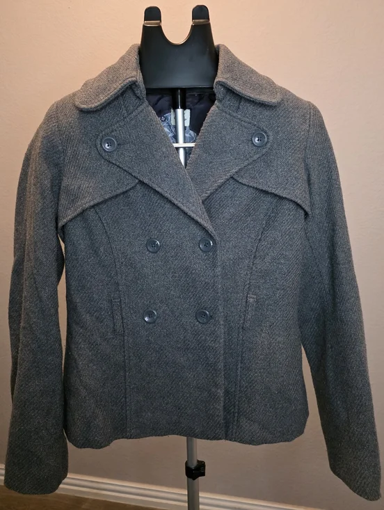 Old Navy Gray Peacoat Women’s Small Double Breasted Wool Blend Jacket Classic - Picture 1 of 4